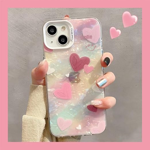 mobistyle Designed for iPhone 14 Cover Cool Shining Shell Love Heart Pattern Design with TPU Edges Phone Back Cover Case for Girls Women (Bling Heart Pink) - Mytrendzcart