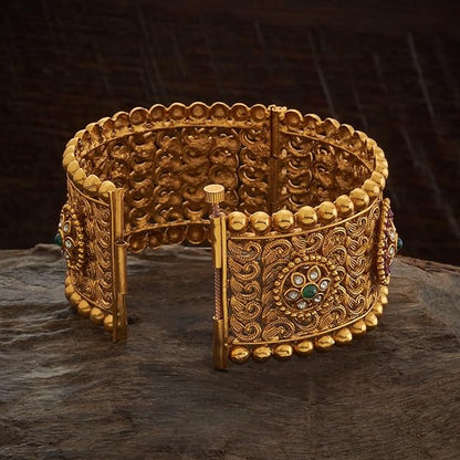 Fashion Jewellery Ruby-Green Gold Plated Ethnic Antique Bangle - 416616 Mytrendzcart