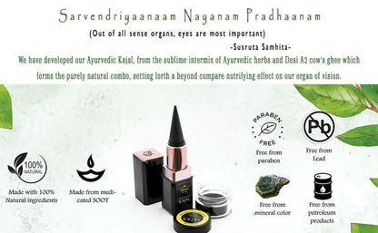 Tatsat 100% Natural Certified Ayurvedic Kajal With Pure Herbs -2.5 gm Mytrendzcart