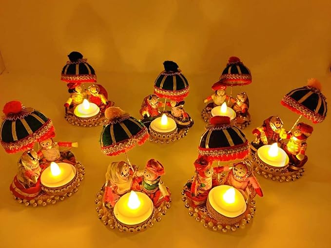 JH Gallery Recycled Material Rajasthani Raja Rani Puppet | Dolls Decorative Tealight Candle Holder | Diwali Decoration Items for Home Decor | Tea Light Candle Holder(Pack of 2) Mytrendzcart