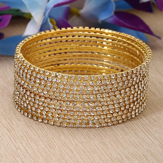 Shining Diva Fashion Set of 12 Latest Traditional Design Gold Plated Stone Bangle for Women Mytrendzcart