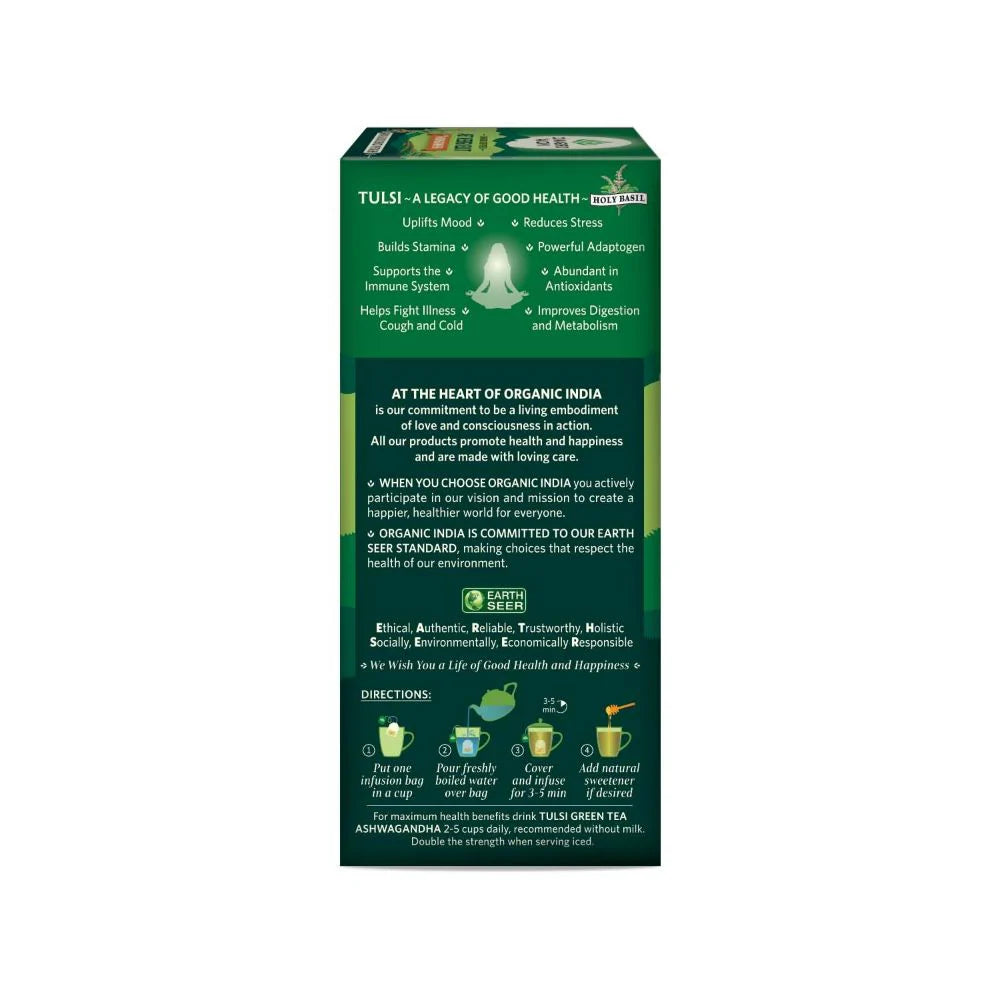 Organic India Tulsi Green Tea Ashwagandha - Herbal Sleep Tea, Caffine Free -Pack of 1 Mytrendzcart