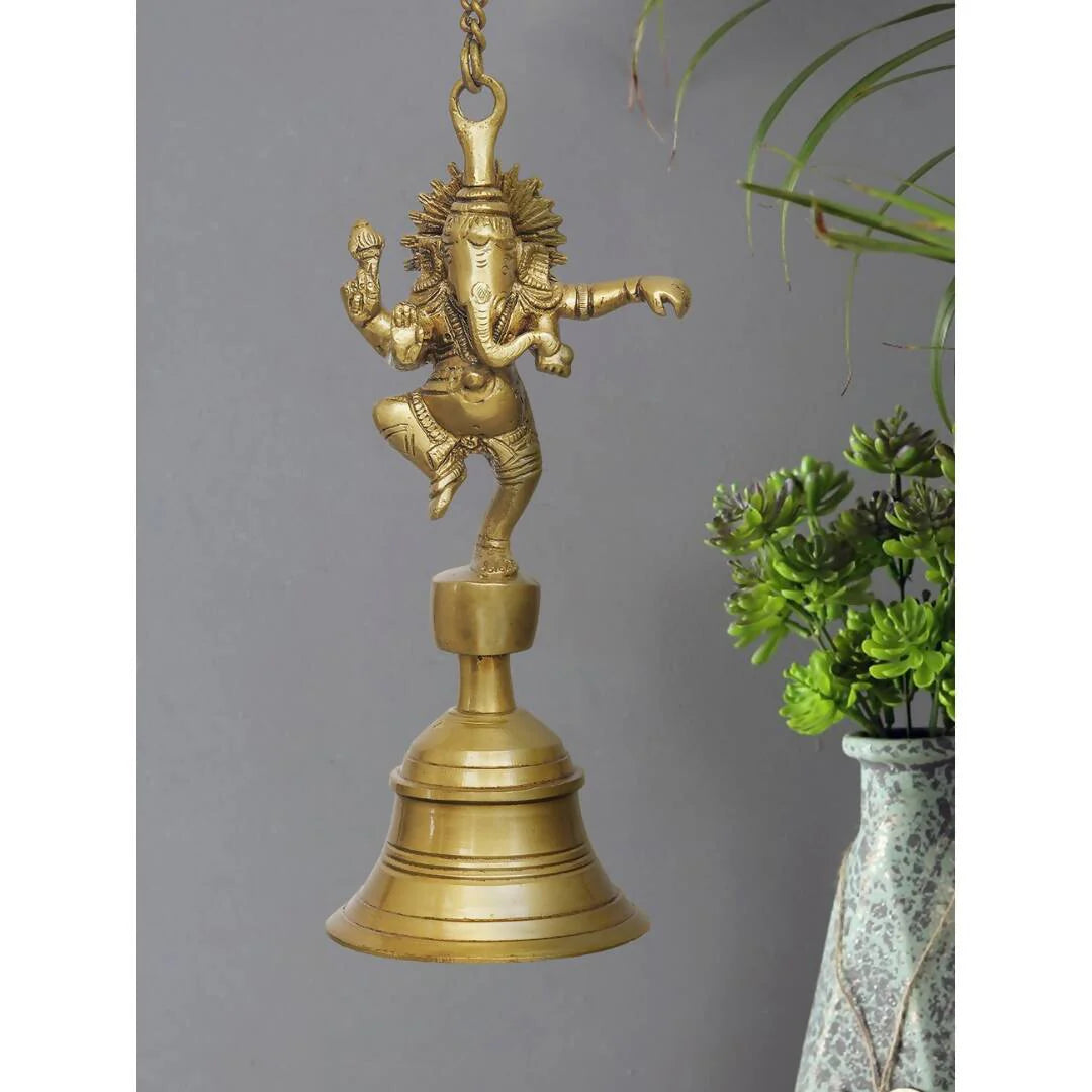 eCraftIndia Golden Brass Dancing Ganesha Idol Wall Hanging Bell With Chain Mytrendzcart