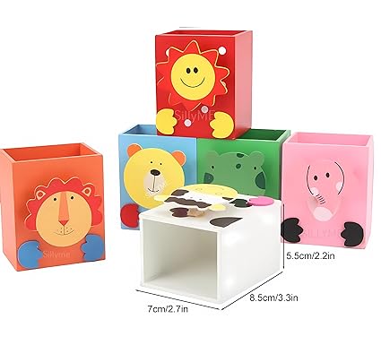 SILLYME Wooden Pencil Box Return Gifts Birthday Party for Kids - 6pcs | Birthday Return Gifts for Kids | Cute Animal Theme Stationery Placer Eco Friendly Bday Returns Gift Item in Bulk Mytrendzcart