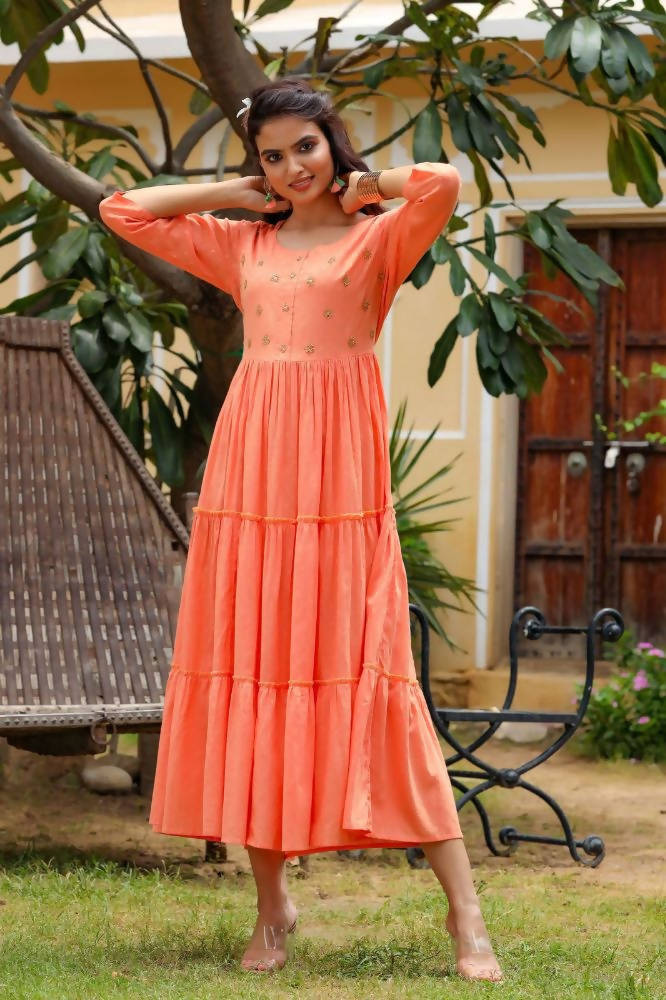 Yufta Peach Cotton Dobby Dress -3XL Mytrendzcart