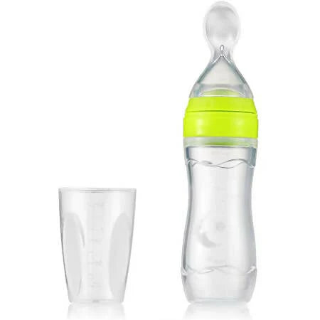 Safe-O-Kid Easy Set of 2 Squeezy Silicone Food Feeder Spoon (Soft Tip) Bottle- Green- 90mL Mytrendzcart