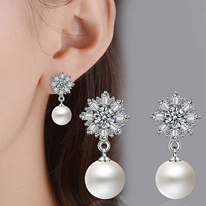 Shining Diva Fashion Latest Crystal Pearl Silver Plated Earrings for Women Mytrendzcart