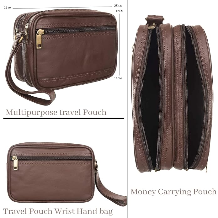 SIO™ Men's Genuine Leather Cash Pouch/Money Carrying Pouch/Multipurpose travel Pouch Leather Big Wrist Clutch Bags Business Handbag Sling Bag,Document Carry Shop Bag - Mytrendzcart