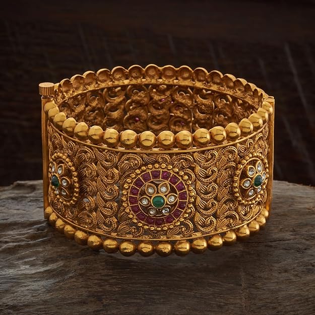 Kushal's Fashion Jewellery Ruby-Green Gold Plated Ethnic Antique Bangle - 416616 Mytrendzcart