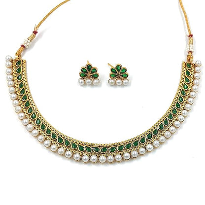 I Jewels Gold Plated Traditional Green Choker Necklace Jewellery Set For Women/Girls (MC120) Mytrendzcart