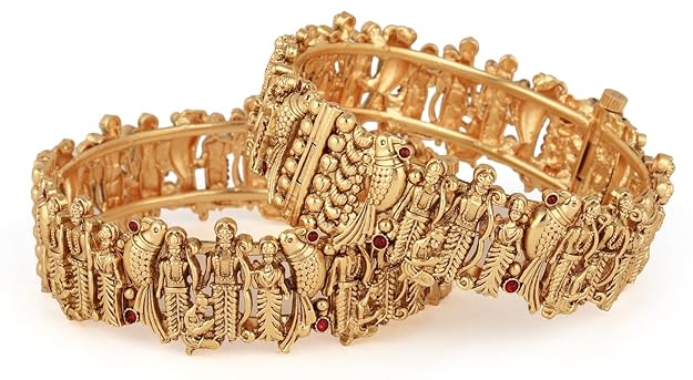 Shining Diva Fashion 18k Gold Plated Lord Ram Sita Bangles for Women | Set of 2 Bangles Set | Latest Stylish Traditional Kada Bangles | Just Like Real Gold Jewellery | Ram Parivar Temple Bangles Mytrendzcart