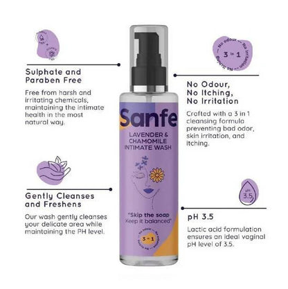 Sanfe Lavender & Chamomile 3 In 1 Intimate Wash -100 ml Mytrendzcart