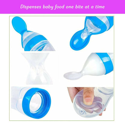 Safe-O-Kid Easy Squeezy Silicone Food Feeder Spoon (Soft Tip) Bottle- Blue- 90mL Mytrendzcart