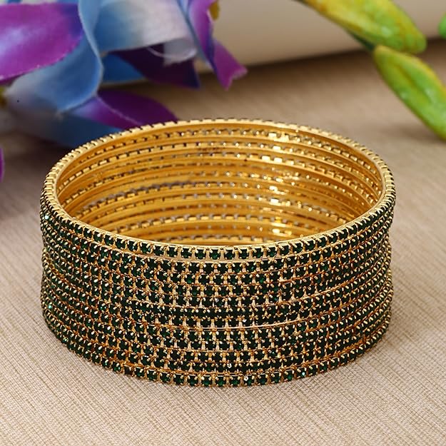 Shining Diva Fashion Set of 12 Latest Traditional Design Gold Plated Stone Bangle for Women Mytrendzcart