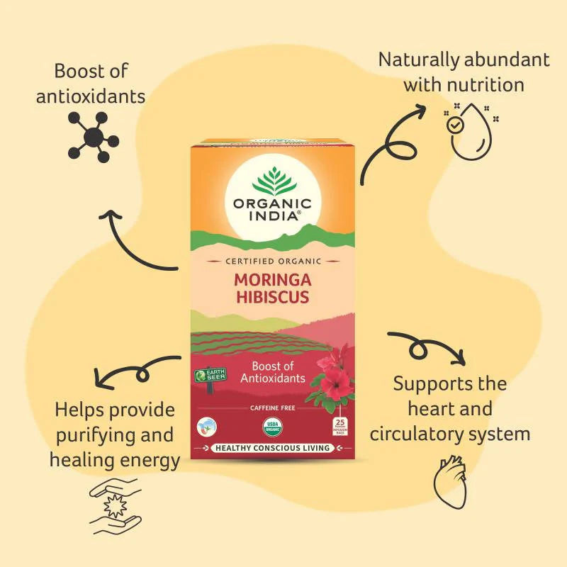 Organic India Moringa Hibiscus Tea Bags -25 Tea Bags Mytrendzcart