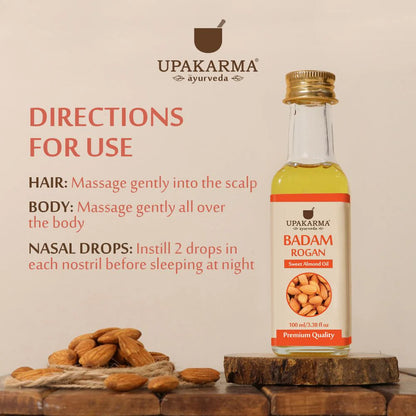 Upakarma Ayurveda Badam Rogan Sweet Almond Oil -100 ml Mytrendzcart