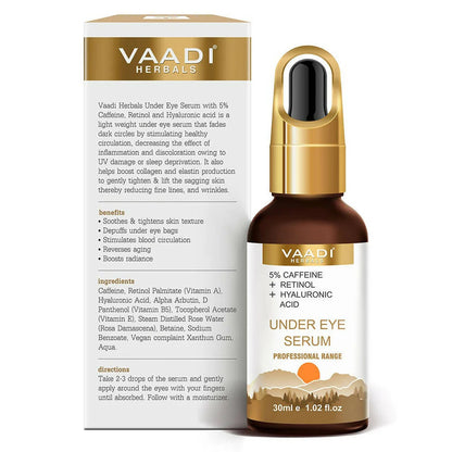 Vaadi Herbals Under Eye Serum With 5% Caffeine & Retinol & Hyaluronic Acid, Reduce Dark Circles, Reverse Aging -30 ml Mytrendzcart