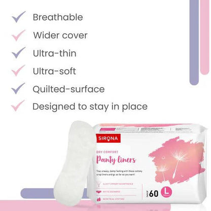 Sirona Dry Comfort Panty Liners -60 Counts - L 180mm Mytrendzcart