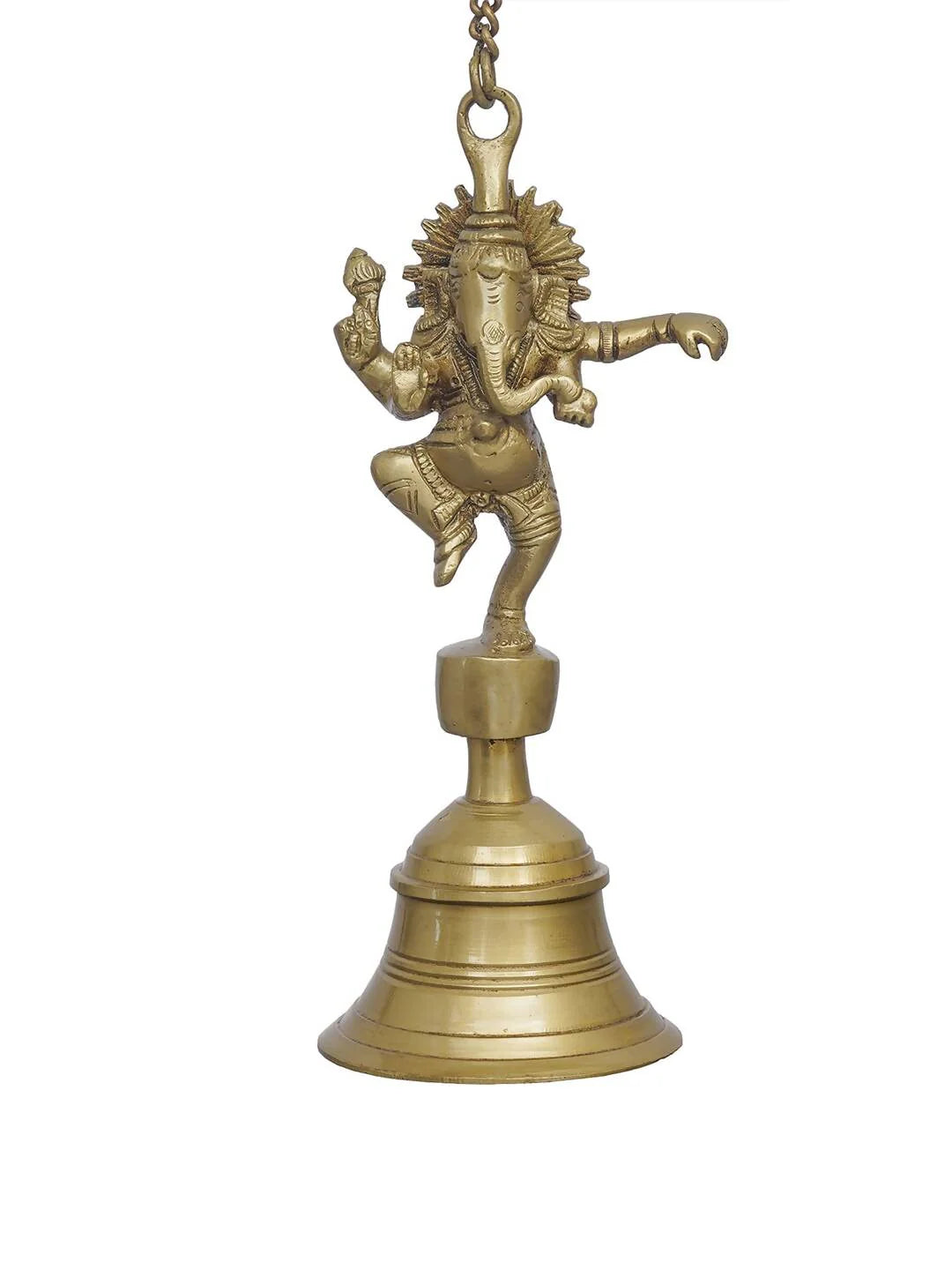 eCraftIndia Golden Brass Dancing Ganesha Idol Wall Hanging Bell With Chain Mytrendzcart