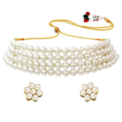 Peora Gold Plated Pearl Beaded Choker Necklace with Stud Earrings for Women Traditional Stylish Jewellery Set Mytrendzcart