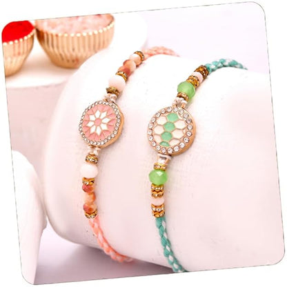 CraftVatika Kundan Rakhi Set for Brother Set of 2, Designer Peacock Rakhi for Brother Boy Men, Premium Kalash Raki for Bhaiya, Traditional Rakshabandhan Rakhis with Best Wishes Card and Tillak Set