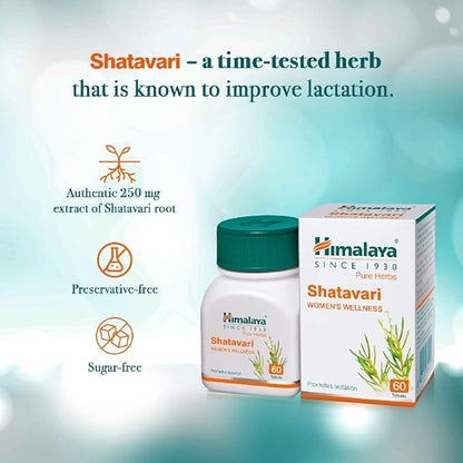 Himalaya Pure Herbs Shatavari Women's Wellness Tablets, Promotes lactation, White