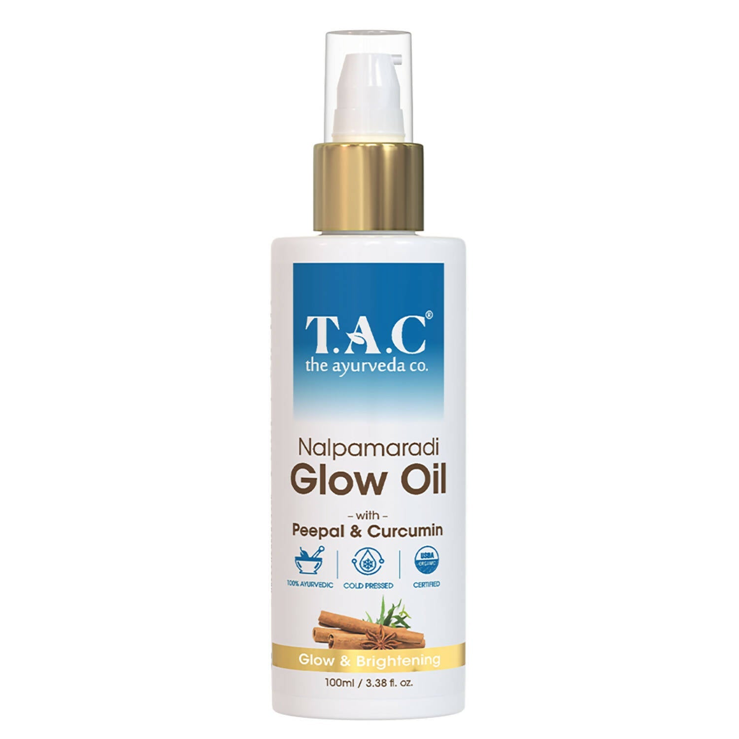 TAC - The Ayurveda Co. Nalpamaradi Glow Oil for Brightening and Glowing Skin with Peepal & Curcumin, for Women & Men - Mytrendzcart