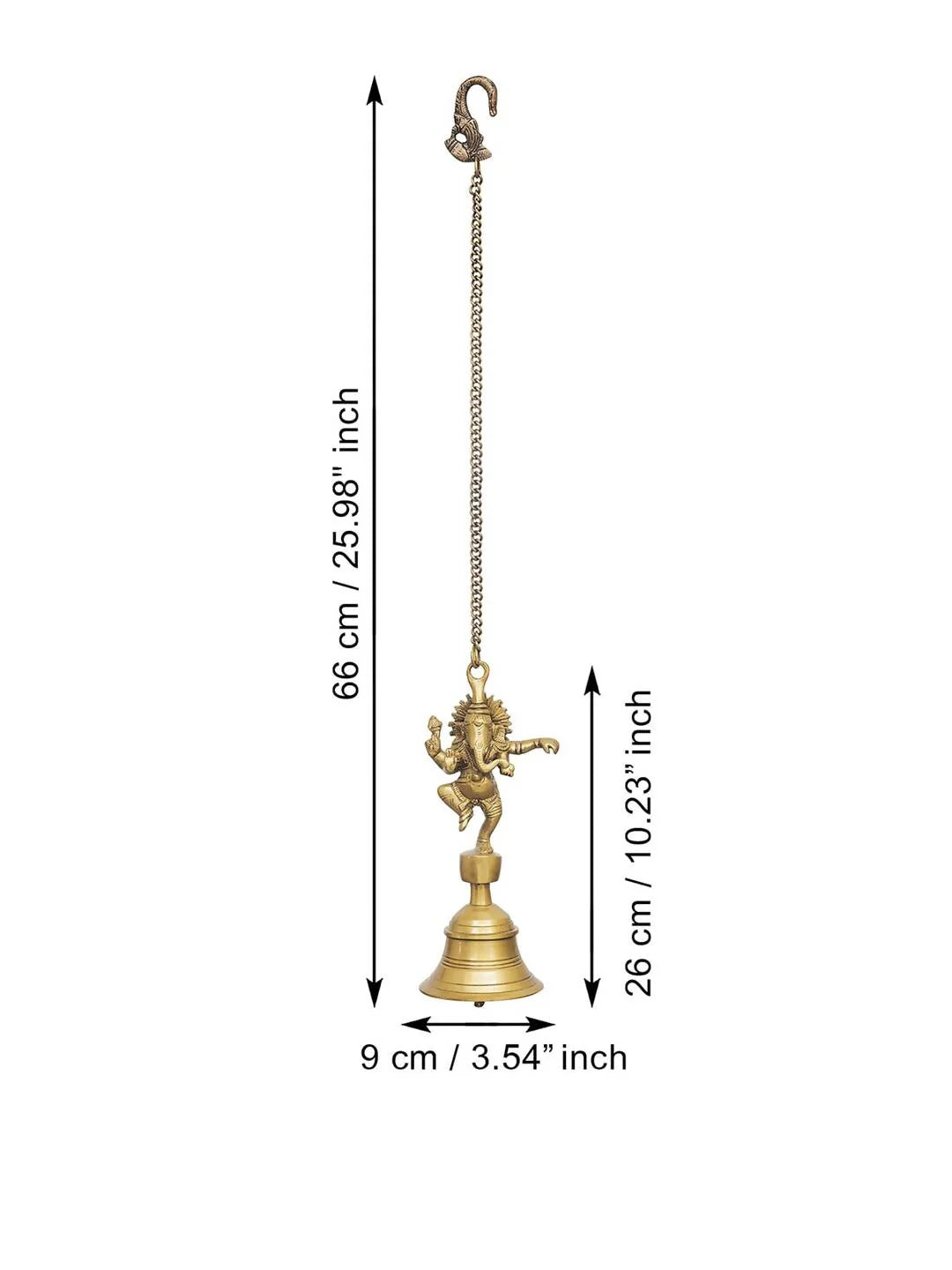 eCraftIndia Golden Brass Dancing Ganesha Idol Wall Hanging Bell With Chain Mytrendzcart