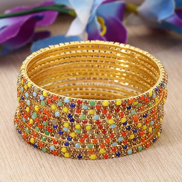 Shining Diva Fashion Set of 12 Latest Traditional Design Gold Plated Stone Bangle for Women Mytrendzcart