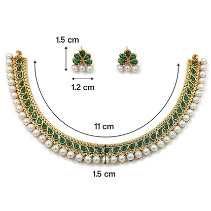 I Jewels Gold Plated Traditional Green Choker Necklace Jewellery Set For Women/Girls (MC120) Mytrendzcart