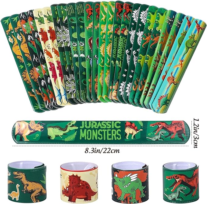 SNAPTRON Dinosaur Theme Return Gifts For Kids Birthday- 12Pcs Dinosaur Theme Slap Bracelets For Kids Boys, Girls- Best Birthday Return Gifts For Kids Mytrendzcart