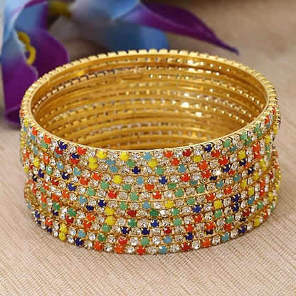 Shining Diva Fashion Set of 12 Latest Traditional Design Gold Plated Stone Bangle for Women Mytrendzcart