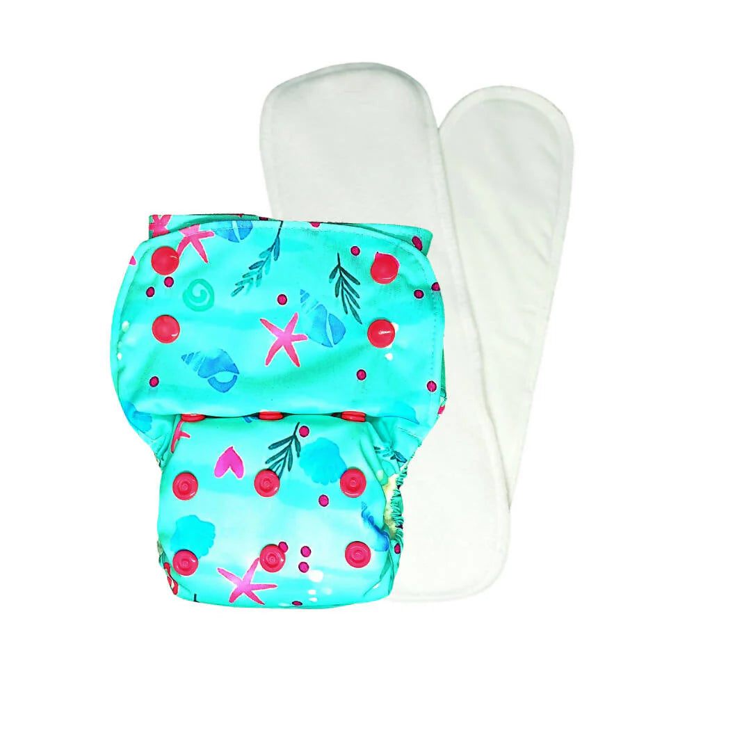 Kindermum Nano Aio Cloth Diaper With 2 Organic Cloth Insert- Seashore For Kids -Free Size Mytrendzcart