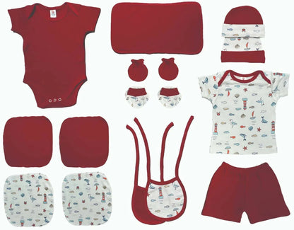 My Tiny Wear Full Sleeves New Born Baby Gift Set - Lovely Red -0-3M Mytrendzcart