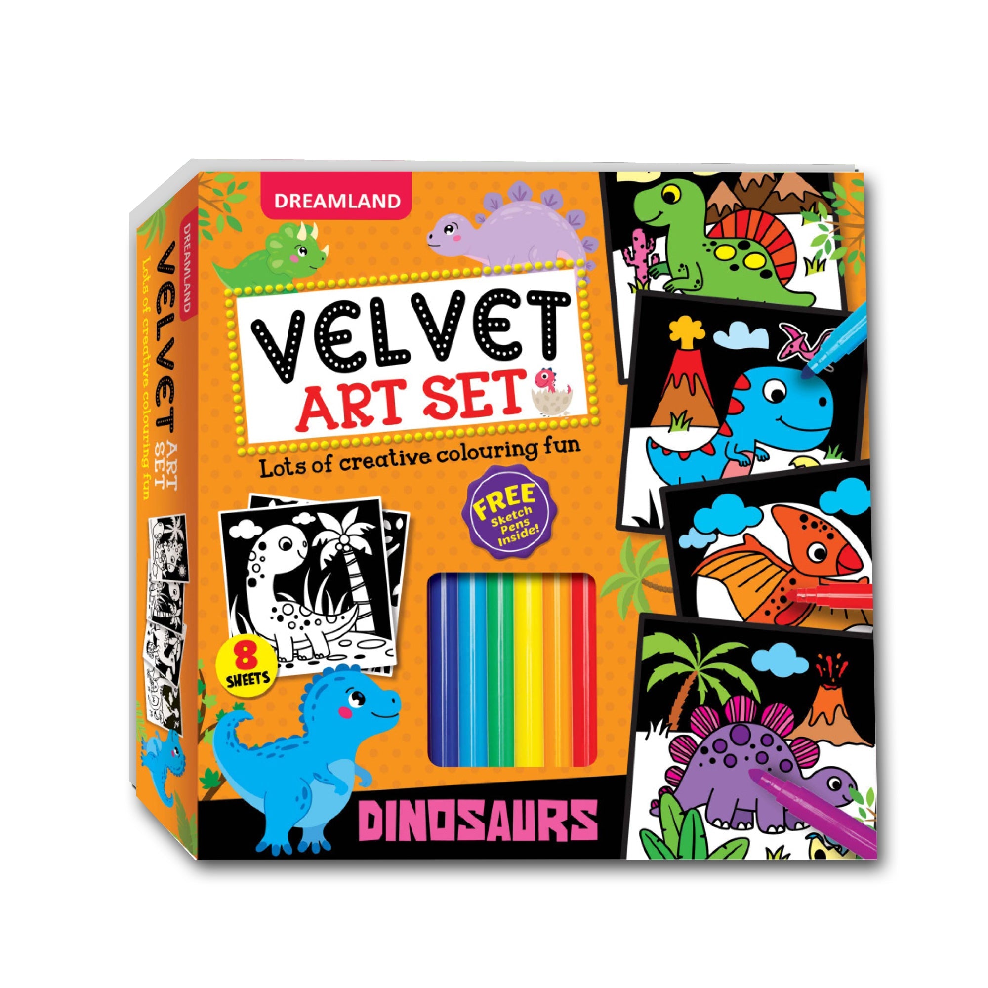 Dreamland Publications Dinosaurs - Velvet Art Set With 10 Free Sketch Pens - Mytrendzcart