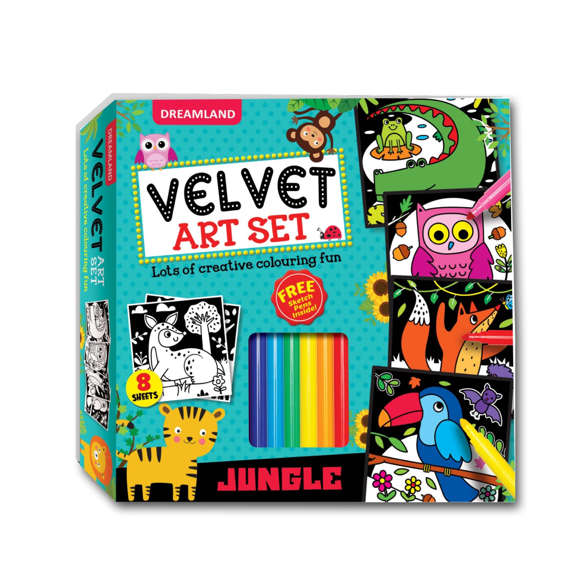 Dreamland Publications Jungle - Velvet Art Set With 10 Free Sketch Pens - Mytrendzcart