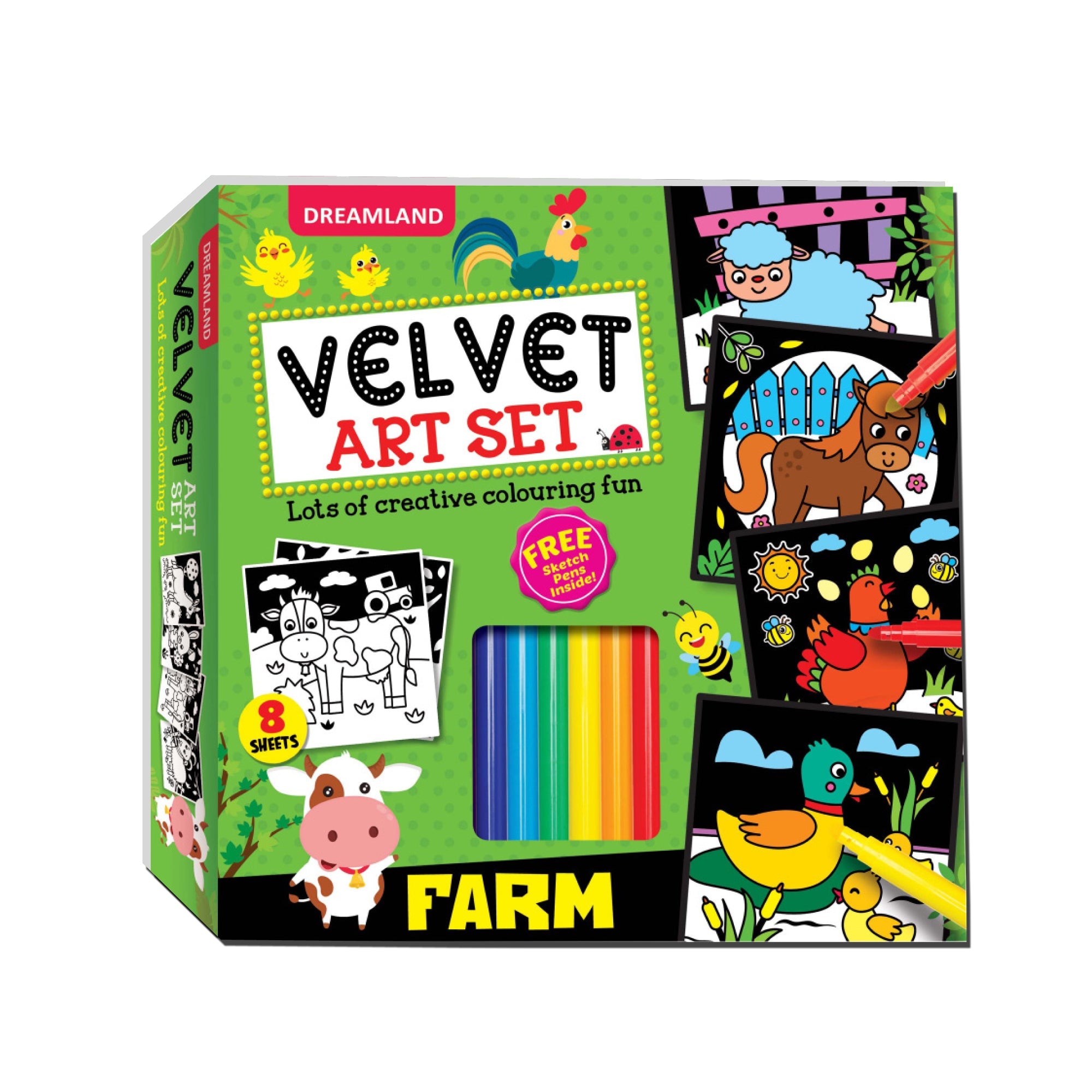 Dreamland Publications Farm - Velvet Art Set With 10 Free Sketch Pens - Mytrendzcart