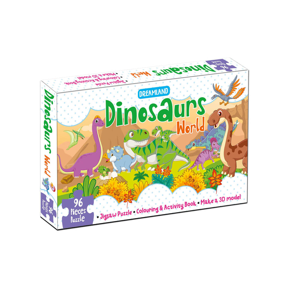 Dreamland Publications Dinosaurs World Jigsaw Puzzle for Kids Ð 96 Pcs | With Colouring & Activity Book and 3D Model - Mytrendzcart