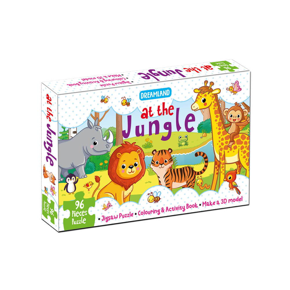 Dreamland Publications At the Jungle Jigsaw Puzzle for Kids Ð 96 Pcs | With Colouring & Activity Book and 3D Model - Mytrendzcart