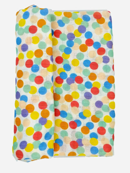 Kindermum Organic Cotton Muslin Swaddle Blanket 110 Cm X 110 Cm - Set Of 2 - Colorful Polka And Bear -Large (0-12 Month) - Set of 2 Mytrendzcart