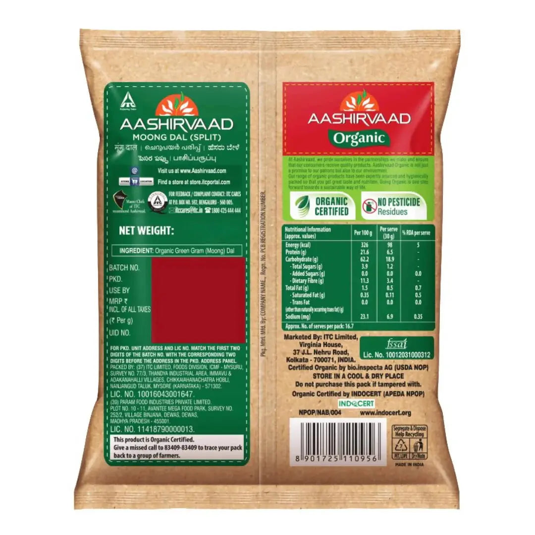 Aashirvaad Organic Moong Dal -500 gm - Mytrendzcart