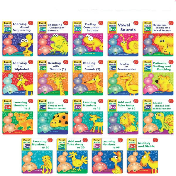 Excel Early Skills English & Maths Books Set of 19| Ages 3-6 Years| Learning Alphabet, Numbers, Patterns etc. - Mytrendzcart