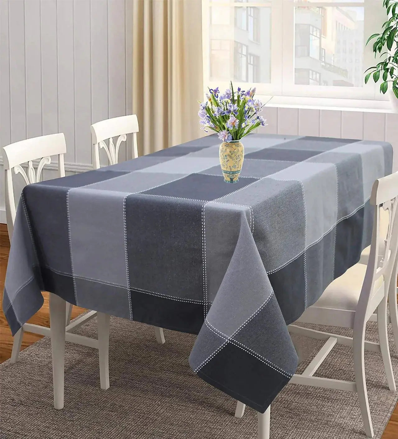 Airwill 100% Cotton Checkered Pattern 4 Seater Square Table Cover - Black & Grey - Mytrendzcart