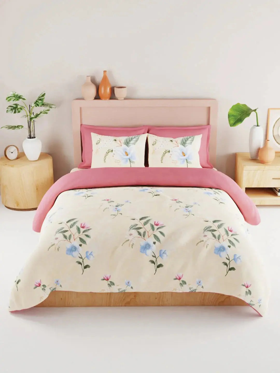 BIANCA Yellow & Blue Floral 186 TC King Bedsheet with 2 Pillow Covers -Double King - Mytrendzcart