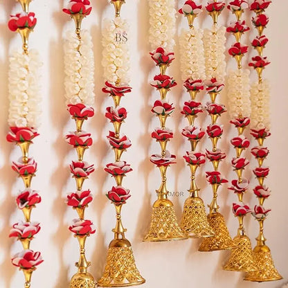 BS AMOR Traditional Hanging Latkan for Party, Wedding, Room, Home, Main Door,Diwali Decoration Items,RedWhtkushiBellMogra Pack of Strings (4) - Mytrendzcart