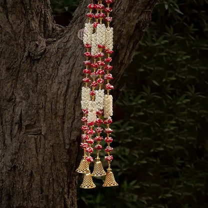 BS AMOR Traditional Hanging Latkan for Party, Wedding, Room, Home, Main Door,Diwali Decoration Items,RedWhtkushiBellMogra Pack of Strings (4) - Mytrendzcart
