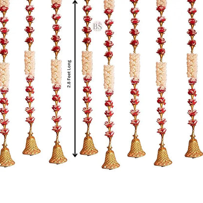 BS AMOR Traditional Hanging Latkan for Party, Wedding, Room, Home, Main Door,Diwali Decoration Items,RedWhtkushiBellMogra Pack of Strings (4) - Mytrendzcart