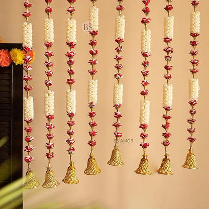 BS AMOR Traditional Hanging Latkan for Party, Wedding, Room, Home, Main Door,Diwali Decoration Items,RedWhtkushiBellMogra Pack of Strings (4) - Mytrendzcart
