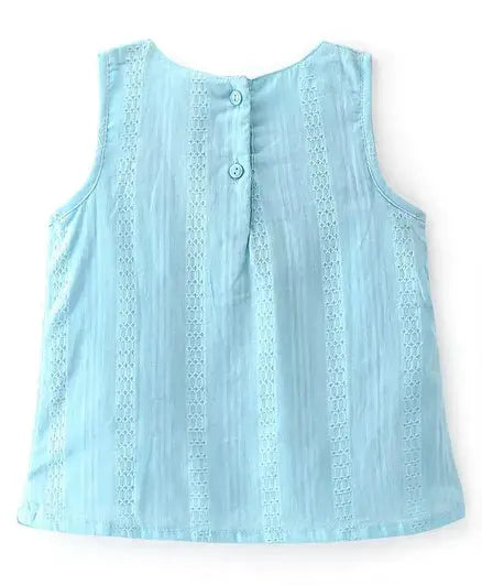 Babyhug Cotton Woven Sleeveless Top with Floral Embroidery - Light Blue - Mytrendzcart