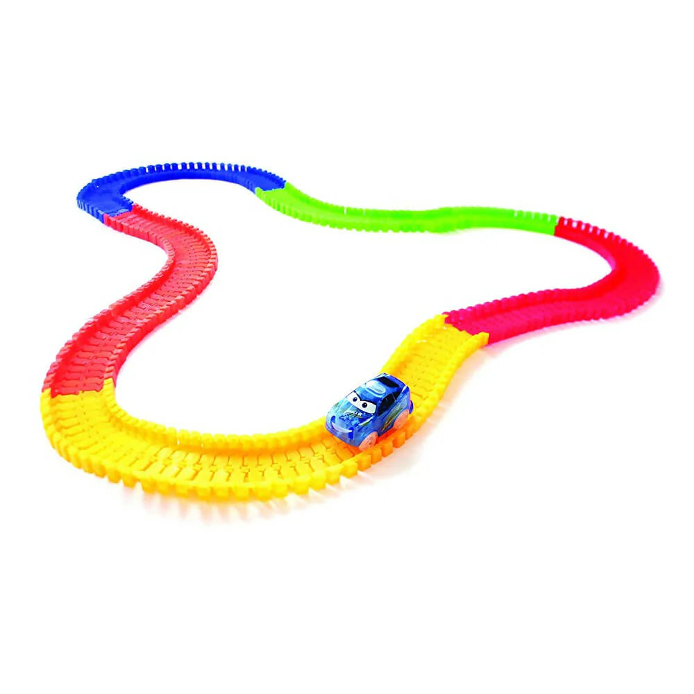 Kipa 2 Magic Race car with 238 Bend Flex and Glow Tracks, Plastic Magic 14 Feet Long Flexible Tracks Car Play Set for Kids (Multi Color) Mytrendzcart